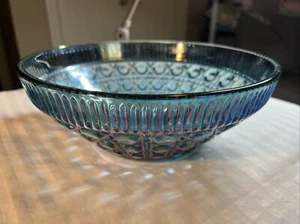 Indiana Windsor Blue Diamond Carnival Glass Fruit Bowl Iridescent 10 3/8”dia #SH - Picture 1 of 11