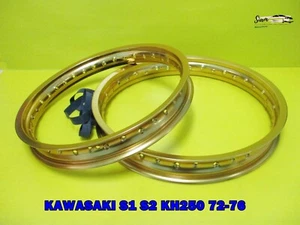 KAWASAKI S1 S2 KH250 72-76  F & R ALUMINIUM GOLD WHEEL RIM SET  **si1271** - Picture 1 of 5