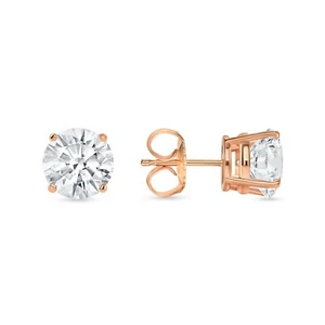 Orecchini tondi 5,5 ct borchie oro rosa massiccio 14 carati taglio brillante cestello push back - Foto 1 di 3