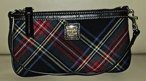 Dooney & Bourke Tartan Plaid Slim Wristlet BLACK Clutch - Picture 1 of 12