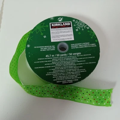 Kirkland Wire Edged Christmas Ribbon Red Green White Polka Dot 50 yd X 1.5" - Image 1 of 4