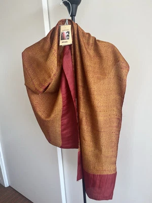 NWT Fabindia Handwoven Silk Wrap Dupatta Stole Shawl Scarf Burgundy Red Mustard - Image 1 of 4