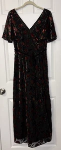 ModCloth Dress Size 2 Black Velvet Burnout Multicolor Floral Long Slit Y2K 90’s - Picture 1 of 15