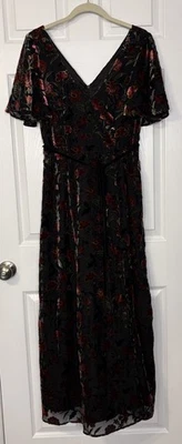 Vestido ModCloth Talla 2 Negro Terciopelo Burnout Multicolor Floral Abertura Larga Y2K Años 90’s Foto 1 de 4