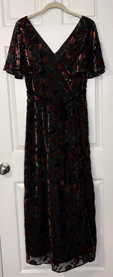ModCloth Dress Size 2 Black Velvet Burnout Multicolor Floral Long Slit Y2K 90’s - Image 1 of 4