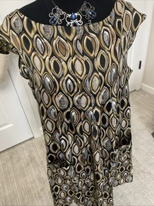 Vestido túnica vaina Mark sedoso negro dorado estampado talla SS grande para mujer - Imagen 1 de 15