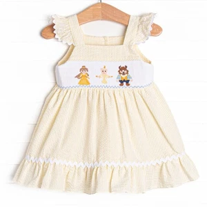 Stitchy Fish Girl's Blushing Beauty Smocked Dress Yellow Seersucker Size 10 - Picture 1 of 9