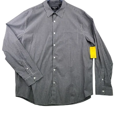 Claiborne Classic Fit Mens Stretch Navy Gingham Button-Down Shirt XXL NEW - Image 1 of 4