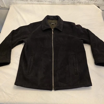 Claiborne Outerwear Faux Suede Sherpa Fleece Lined Coat Jacket Men xl black Gorp - Image 1 of 4