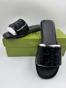 TORY BURCH sandali donna doppio sport slide slip on vernice 7 neri nuovi - Foto 1 di 18