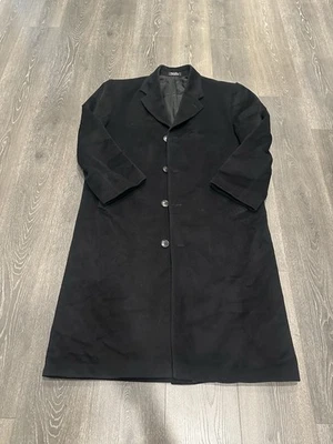 Perry Ellis Portfolio Overcoat Mens 44R Black Wool Cashmere Woven In Italy - Image 1 of 4