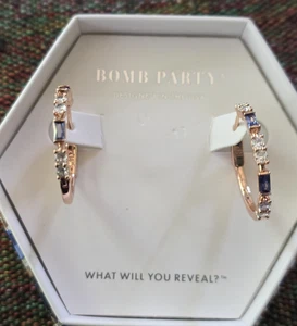 Bomb Party September Hoop Earrings Under The Moon Sapphire CZ/Rose Gold Plating - Picture 1 of 4