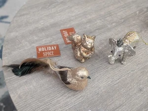 Nikolaus Quadrat Glitzer Vogel & Elefant plus schweres Eichhörnchen Glitzer Ornament  - Bild 1 von 7