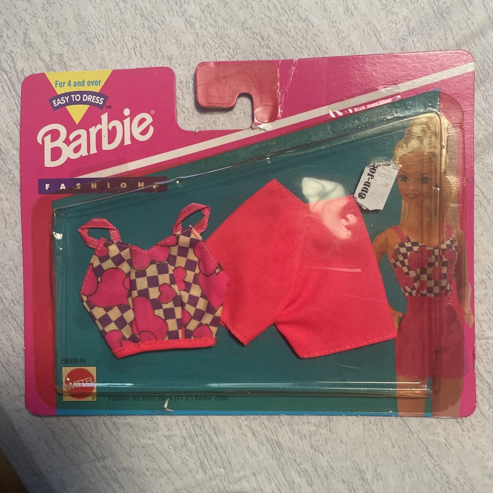 芭比时尚收藏上衣带肩带和短裤套装 1996 年美泰 68000 - 94 全新 — 第 1/1 张图片
