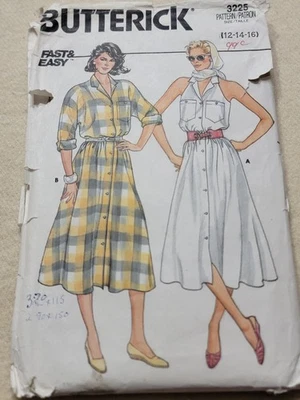 Butterick  3225 misses summer cutaway armholes shirt dress  Sz 12/14/16 UNCUT - image 1 of 2