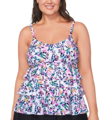 Camiseta Tankini Island Escape Estampado Floral en Niveles Blanca Multi Talla Grande 18W Foto 1 de 2