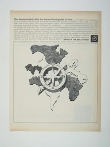 Vintage 1960s Bank Southwest International Banking Services Ad Compass World Map - Picture 1 of 2