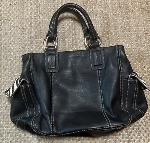 ¡Cartera de hombro de cuero negra colección KATE LANDRY! Borde estampado animal - Imagen 1 de 7