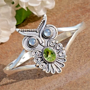 Faceted Peridot & Labradorite Gemstone 925 Sterling Silver Bracelet New Jewelry - Picture 1 of 9