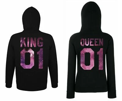 Couples Shop KING & QUEEN SKY Hoodie Pullover Partner Pärchen Paar Set Spruch