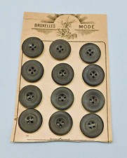 Vintage 40s-50s Black Buttons 7/8" Round 4-Hole 12 on Card Bruxelles Mode
