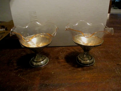 1930's Sterling Silver Rose Ruffled Depression Glass  Sherbet Etched cups Rare - Image 1 of 4