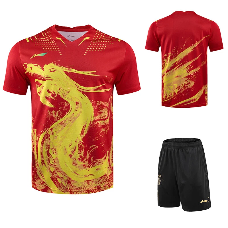 Abbigliamento ping pong Li-Ning Tops maglietta uomo + pantaloncini stampa drago cinese