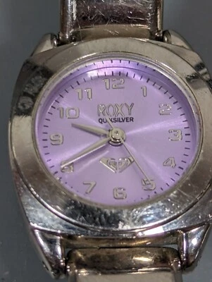 Roxy Quicksilver Purple Dial Round Silver Tone Case Bracelet Band Watch - Image 1 of 4
