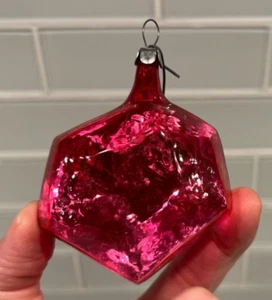 Vintage Blown Glass Hot Pink Faceted GEM JEWEL Christmas Ornament - SO UNIQUE! - Picture 1 of 22