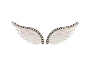 Noor Fares 0.52cttw Diamond 18K Gold Carved Mother of Pearl Angel Wing Earrings - Picture 1 of 6
