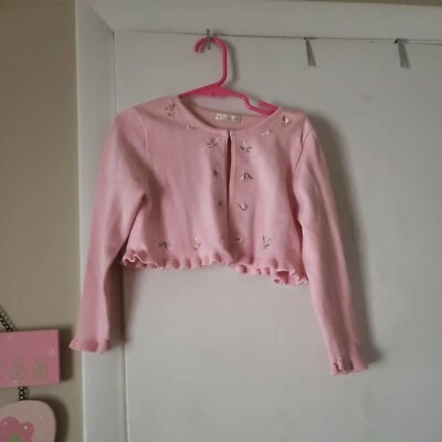 Cinderella girl PINK Shrug Ruffle Edges Embroidered Roses size 6  - Image 1 of 4