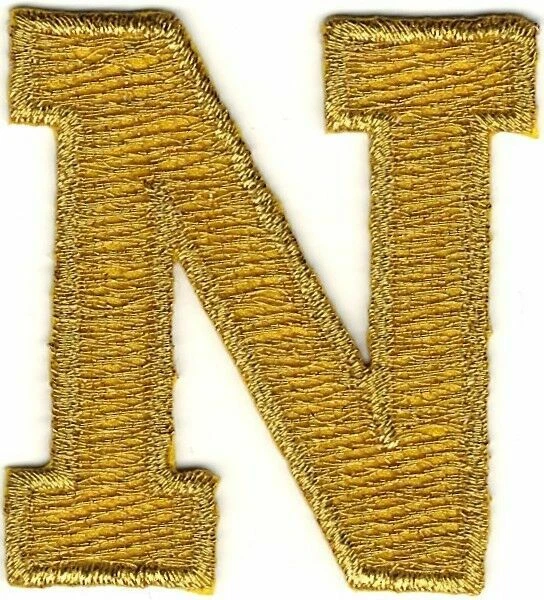 1 7/8" Bright Metallic Gold Monogram Block letter N Embroidery Patch - Image 1 of 1