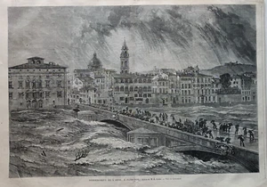 Antiker Druck 1868 Florenz Überlauf Arno - Bild 1 von 4