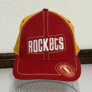 Houston Rockets Adidas Vintage Logo Banner Men's Flexfit Cap Hat Yellow Red M/L - Picture 1 of 6
