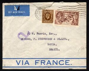 GB VIA FRANCE Airmail Cover 1936 stamped purple "P" & Le Bourget back stamps 