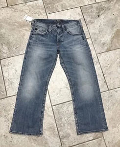 Silver Jeans Zac Mid Rise Relaxed Straight Distressed Thick Stitch Pants - Picture 1 of 6