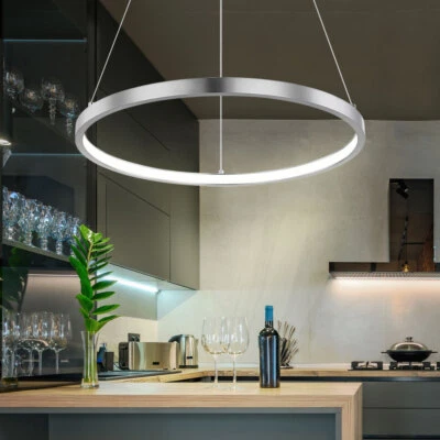 GLOBO LED Hängelampe Deckenleuchte Wohnzimmer Pendel Beleuchtung silber Ring-Design