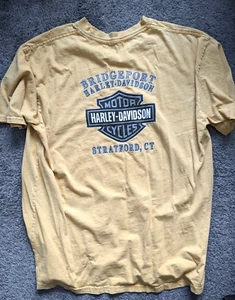 Harley Davidson LEGENDARY STRATFORD DEALER GRAPHIC T-SHIRT MEN XL X-LARGE YELLOW - Picture 1 of 2