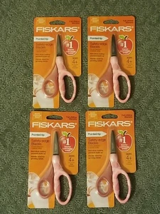 4) FISKARS POINTED TIP SAFETY EDGE BLADES KIDS SCISSORS ( NEW ) PINK - Picture 1 of 1