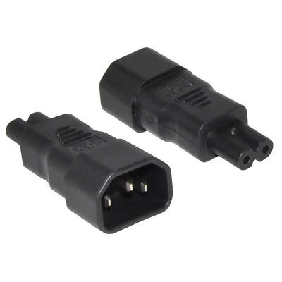 IEC C13/C14 to C7/C8 Kettle Lead to Fig Eight Figure 8 PC Laptop Cable Adapter - Image 1 of 3