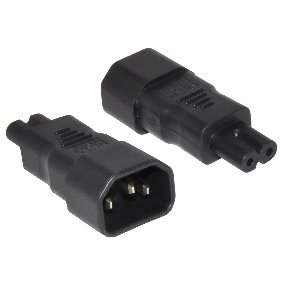 IEC C13/C14 to C7/C8 Kettle Lead to Fig Eight Figure 8 PC Laptop Cable Adapter - Image 1 of 3