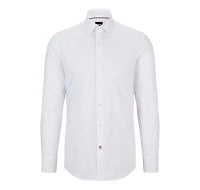 HUGO BOSS Camisa Slim Fit 50479922 Blanca Popelín De Algodón Fácil De Planchar - Imagen 1 de 4