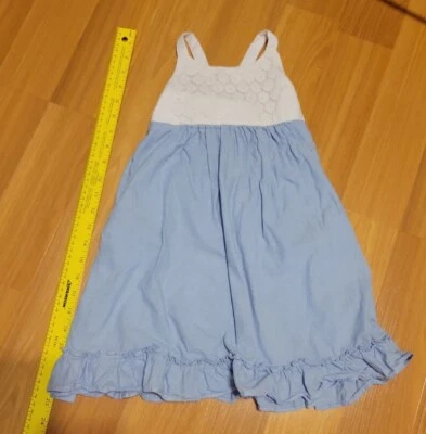 Penelope Mack Girls Size 5 White Lace and Chambray Blue Dress - Image 1 of 4