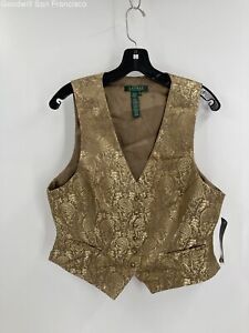 NWT Lauren Ralph Lauren Womens Gold Paisley Pockets Button Front Vest Size 10