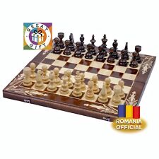 Made by Hand Romanian Wooden Chess+Backgammon 2-in-1 with All Pieces Included