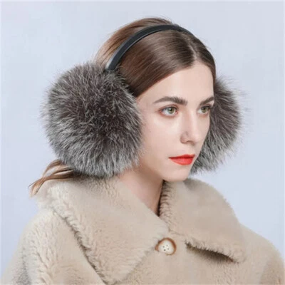 Orejeras de piel de zorro real orejeras grandes orejeras oreja soporte de cuero de oveja real Foto 1 de 4