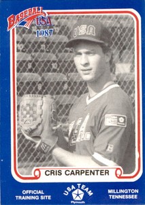 1987 Pan Am Team USA Blue BDK #34A Cris Carpenter GLOVE Gainesville Georgia Card