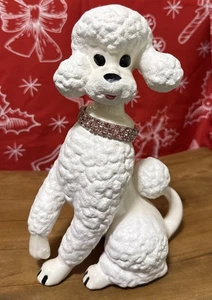VTG Handmade White Ceramic Sitting Poodle Dog 11" MCM 5 Collars Included 1970 - Picture 1 of 12