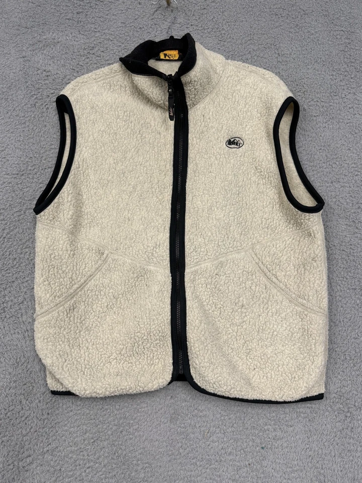 Vintage REI Vest Mens Medium Cream Polartec Sherpa Fleece Full Zip Pockets 90s - Image 1 of 4