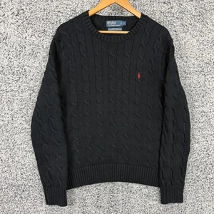 Polo Ralph Lauren Suéter Para Hombres Grande Negro Tejido con Cable Algodón Cuello Redondo Poni L - Imagen 1 de 13